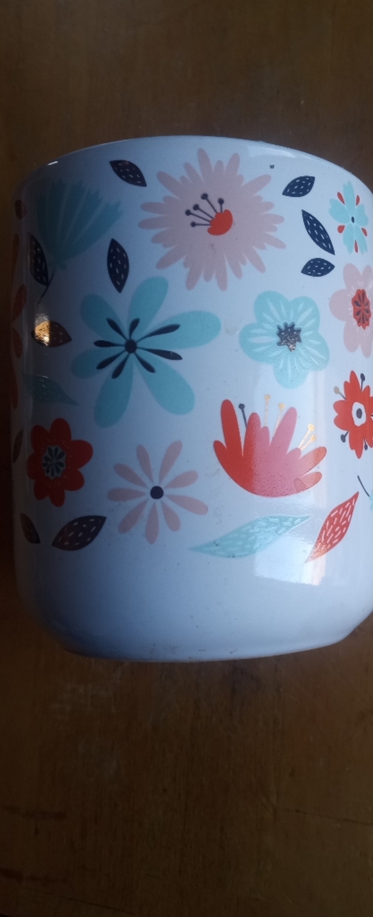 Floral Ceramic Coffee Mug - White with Coral & Aqua Flowers